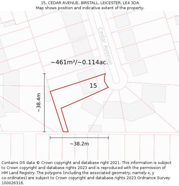 15, CEDAR AVENUE, BIRSTALL, LEICESTER, LE4 3DA: Plot and title map