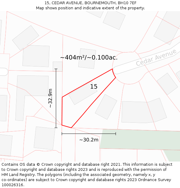 15, CEDAR AVENUE, BOURNEMOUTH, BH10 7EF: Plot and title map