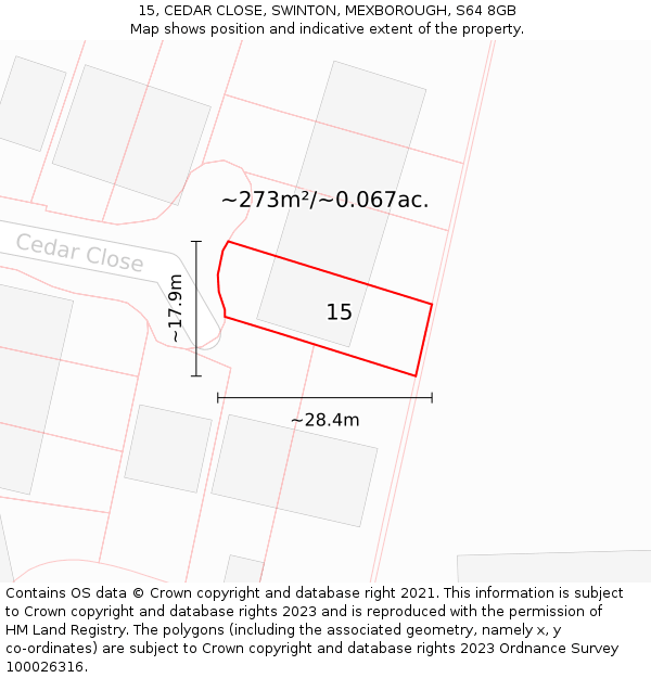 15, CEDAR CLOSE, SWINTON, MEXBOROUGH, S64 8GB: Plot and title map