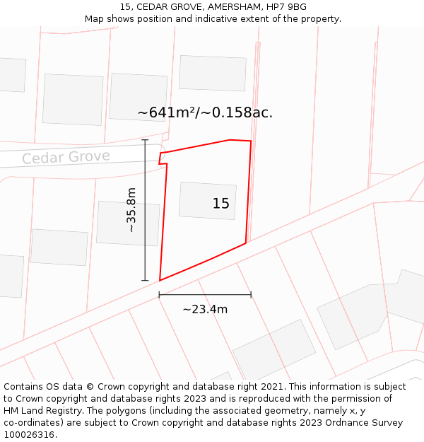 15, CEDAR GROVE, AMERSHAM, HP7 9BG: Plot and title map