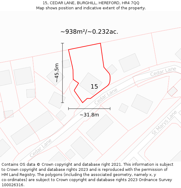 15, CEDAR LANE, BURGHILL, HEREFORD, HR4 7QQ: Plot and title map