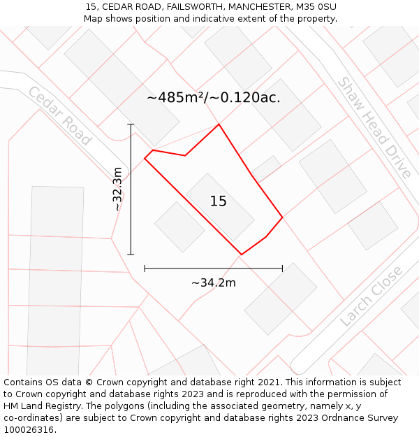 15, CEDAR ROAD, FAILSWORTH, MANCHESTER, M35 0SU: Plot and title map