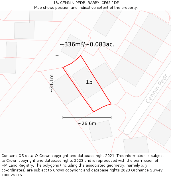 15, CENNIN PEDR, BARRY, CF63 1DF: Plot and title map