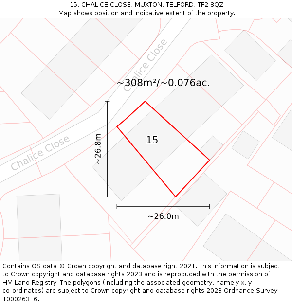 15, CHALICE CLOSE, MUXTON, TELFORD, TF2 8QZ: Plot and title map