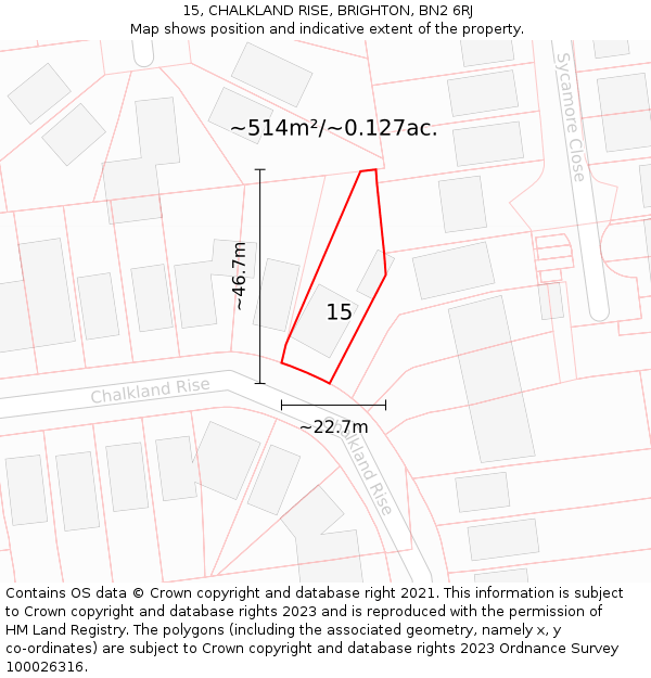 15, CHALKLAND RISE, BRIGHTON, BN2 6RJ: Plot and title map