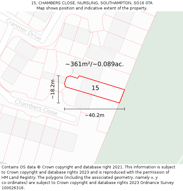 15, CHAMBERS CLOSE, NURSLING, SOUTHAMPTON, SO16 0TA: Plot and title map