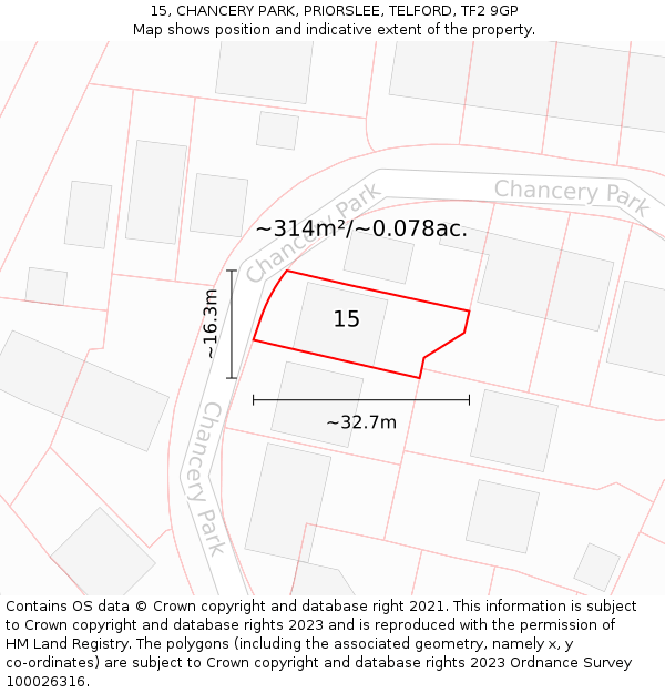 15, CHANCERY PARK, PRIORSLEE, TELFORD, TF2 9GP: Plot and title map