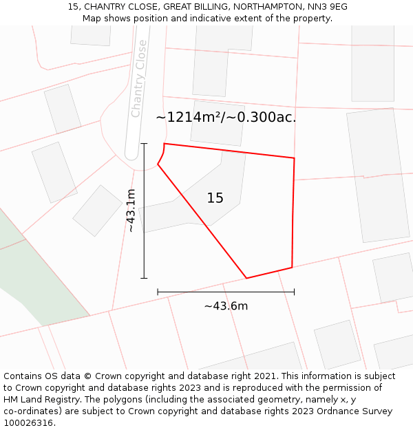 15, CHANTRY CLOSE, GREAT BILLING, NORTHAMPTON, NN3 9EG: Plot and title map