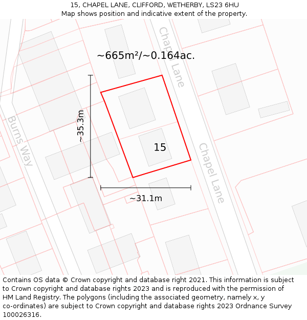 15, CHAPEL LANE, CLIFFORD, WETHERBY, LS23 6HU: Plot and title map