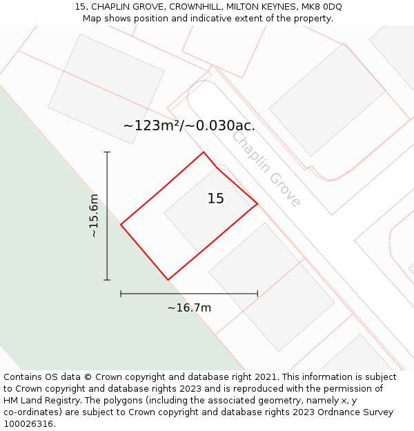 15, CHAPLIN GROVE, CROWNHILL, MILTON KEYNES, MK8 0DQ: Plot and title map