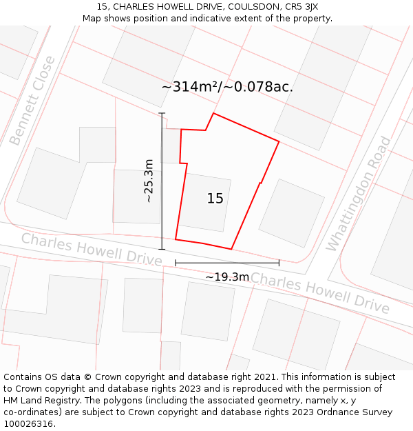 15, CHARLES HOWELL DRIVE, COULSDON, CR5 3JX: Plot and title map