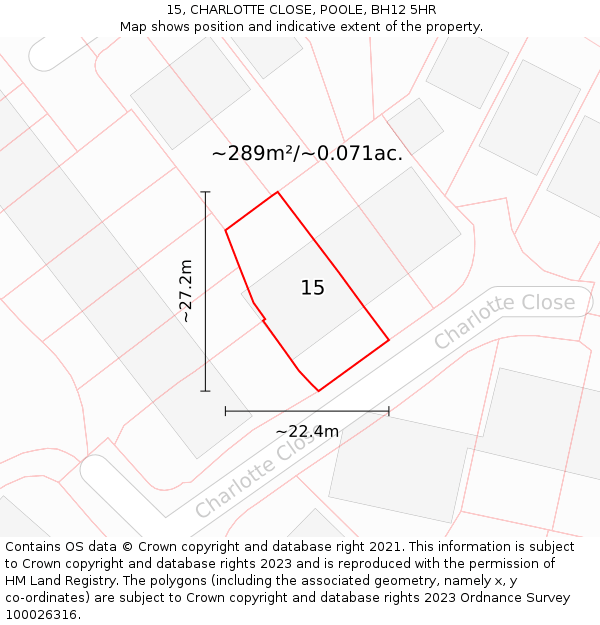 15, CHARLOTTE CLOSE, POOLE, BH12 5HR: Plot and title map