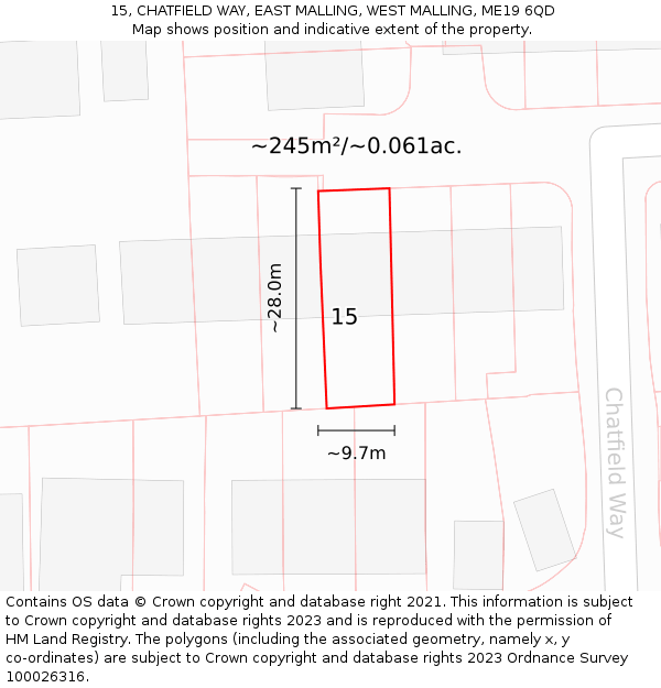 15, CHATFIELD WAY, EAST MALLING, WEST MALLING, ME19 6QD: Plot and title map