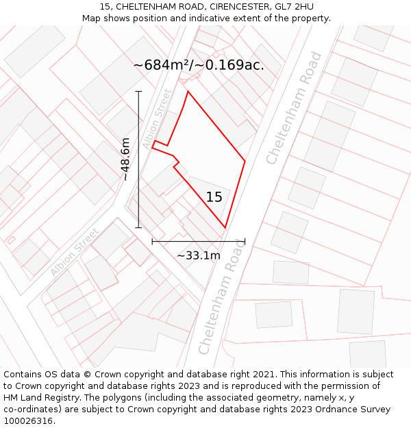 15, CHELTENHAM ROAD, CIRENCESTER, GL7 2HU: Plot and title map