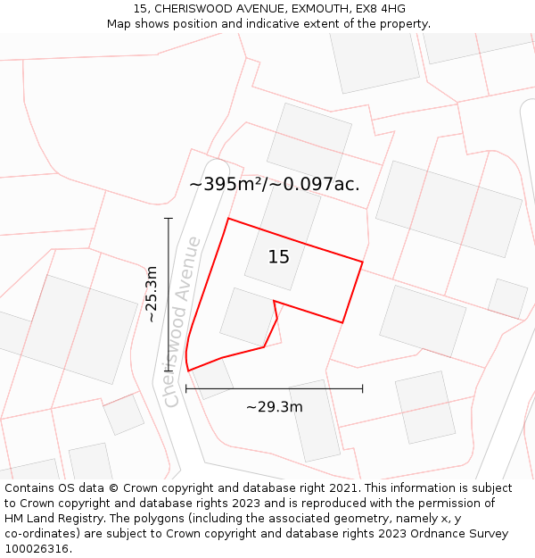 15, CHERISWOOD AVENUE, EXMOUTH, EX8 4HG: Plot and title map