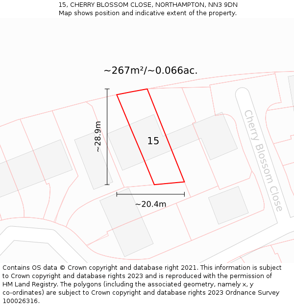 15, CHERRY BLOSSOM CLOSE, NORTHAMPTON, NN3 9DN: Plot and title map