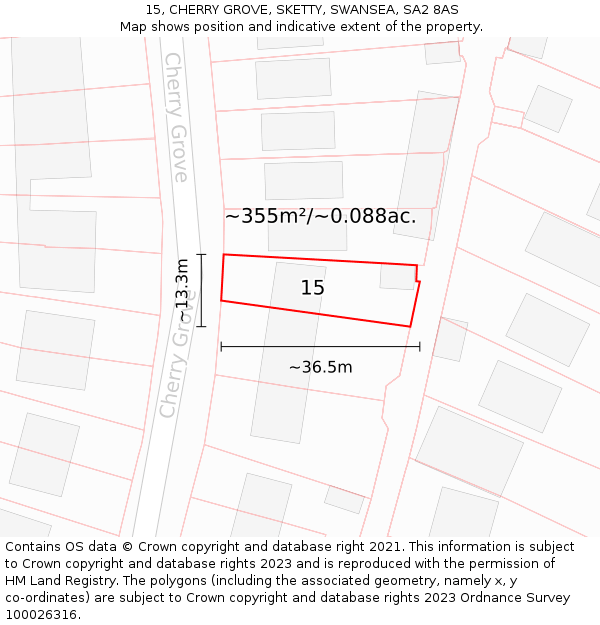 15, CHERRY GROVE, SKETTY, SWANSEA, SA2 8AS: Plot and title map