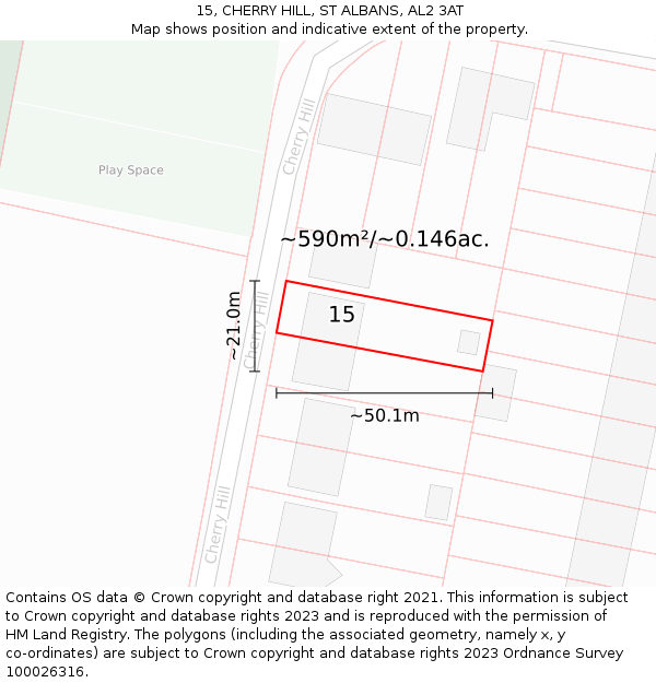 15, CHERRY HILL, ST ALBANS, AL2 3AT: Plot and title map