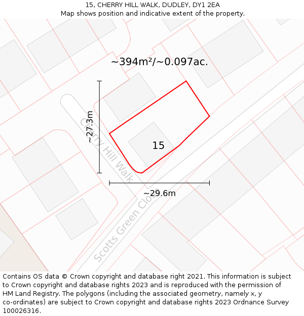 15, CHERRY HILL WALK, DUDLEY, DY1 2EA: Plot and title map