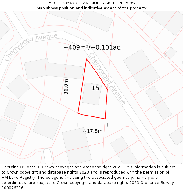 15, CHERRYWOOD AVENUE, MARCH, PE15 9ST: Plot and title map