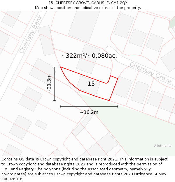 15, CHERTSEY GROVE, CARLISLE, CA1 2QY: Plot and title map