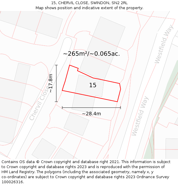 15, CHERVIL CLOSE, SWINDON, SN2 2RL: Plot and title map