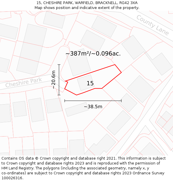 15, CHESHIRE PARK, WARFIELD, BRACKNELL, RG42 3XA: Plot and title map