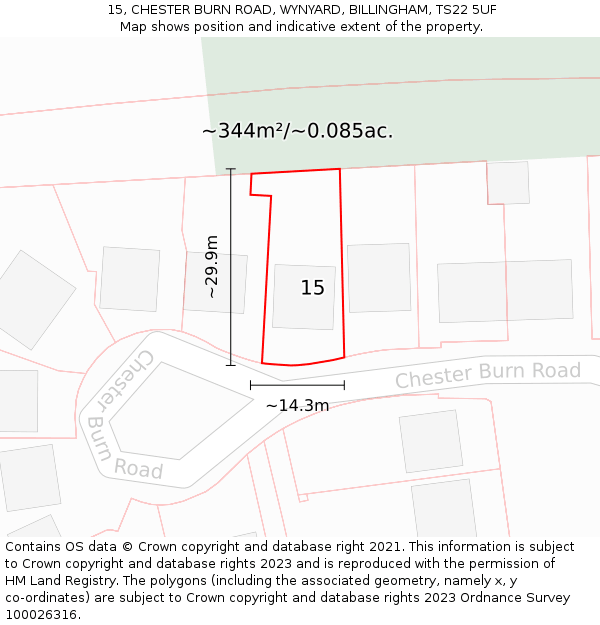 15, CHESTER BURN ROAD, WYNYARD, BILLINGHAM, TS22 5UF: Plot and title map