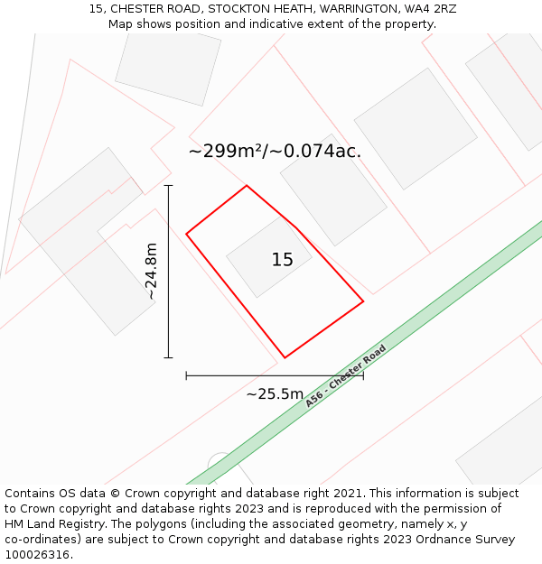 15, CHESTER ROAD, STOCKTON HEATH, WARRINGTON, WA4 2RZ: Plot and title map