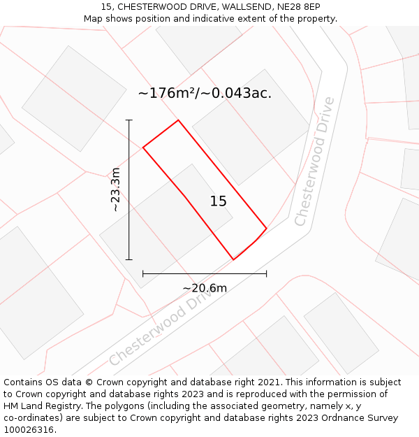 15, CHESTERWOOD DRIVE, WALLSEND, NE28 8EP: Plot and title map