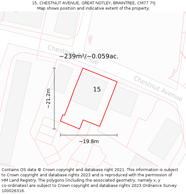 15, CHESTNUT AVENUE, GREAT NOTLEY, BRAINTREE, CM77 7YJ: Plot and title map
