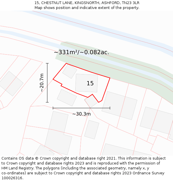 15, CHESTNUT LANE, KINGSNORTH, ASHFORD, TN23 3LR: Plot and title map