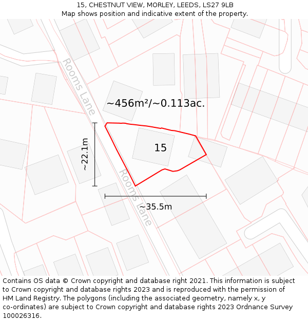 15, CHESTNUT VIEW, MORLEY, LEEDS, LS27 9LB: Plot and title map