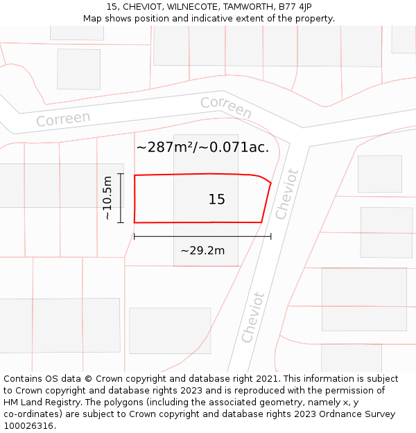 15, CHEVIOT, WILNECOTE, TAMWORTH, B77 4JP: Plot and title map