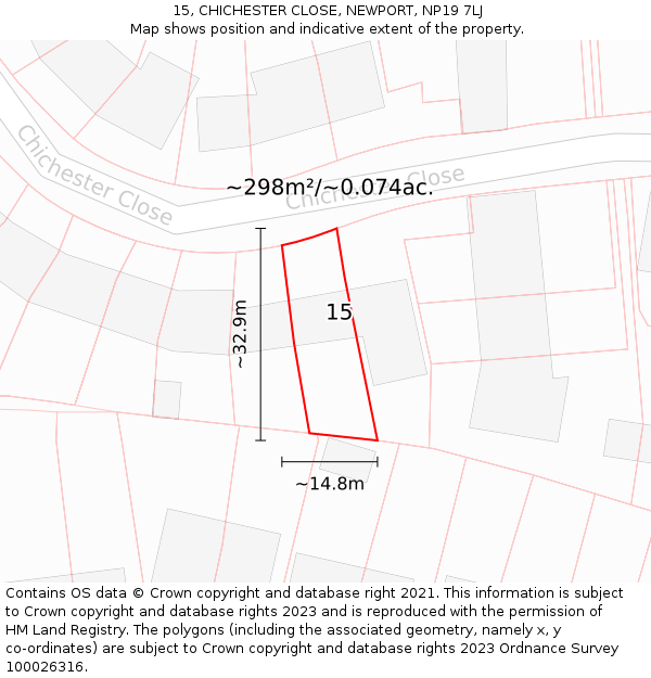 15, CHICHESTER CLOSE, NEWPORT, NP19 7LJ: Plot and title map