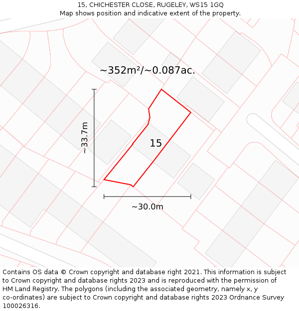 15, CHICHESTER CLOSE, RUGELEY, WS15 1GQ: Plot and title map