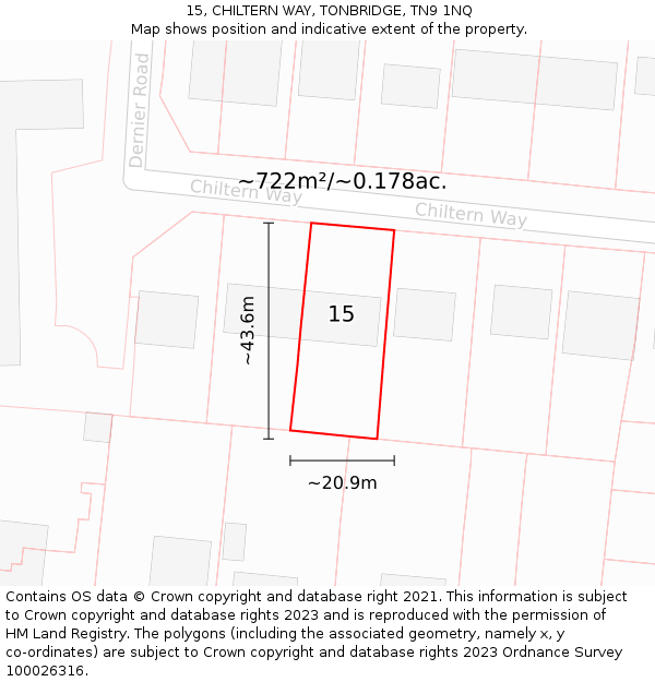 15, CHILTERN WAY, TONBRIDGE, TN9 1NQ: Plot and title map