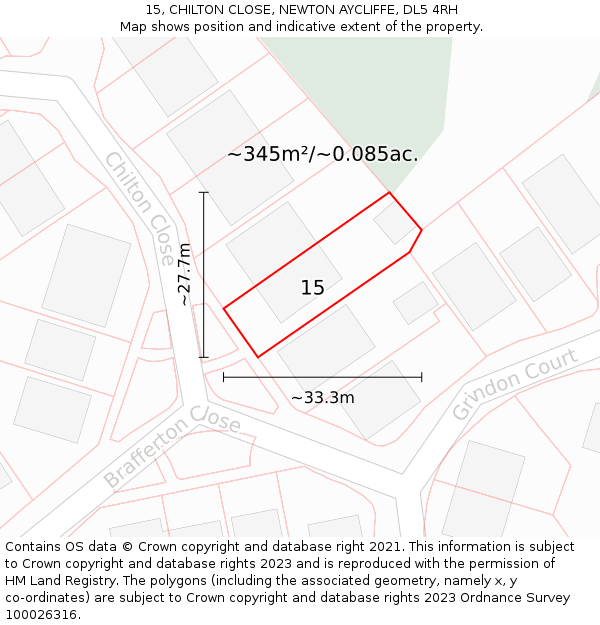 15, CHILTON CLOSE, NEWTON AYCLIFFE, DL5 4RH: Plot and title map