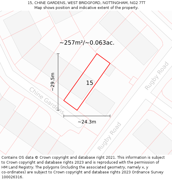 15, CHINE GARDENS, WEST BRIDGFORD, NOTTINGHAM, NG2 7TT: Plot and title map