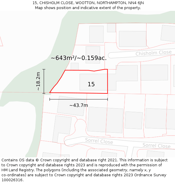 15, CHISHOLM CLOSE, WOOTTON, NORTHAMPTON, NN4 6JN: Plot and title map