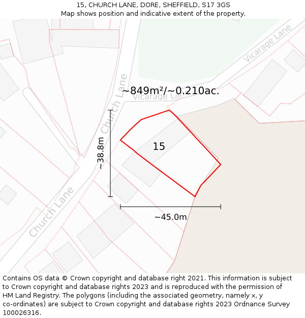 15, CHURCH LANE, DORE, SHEFFIELD, S17 3GS: Plot and title map