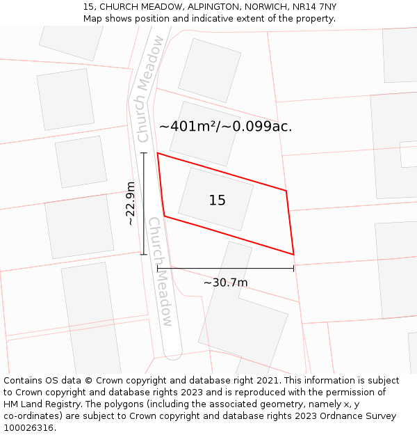 15, CHURCH MEADOW, ALPINGTON, NORWICH, NR14 7NY: Plot and title map