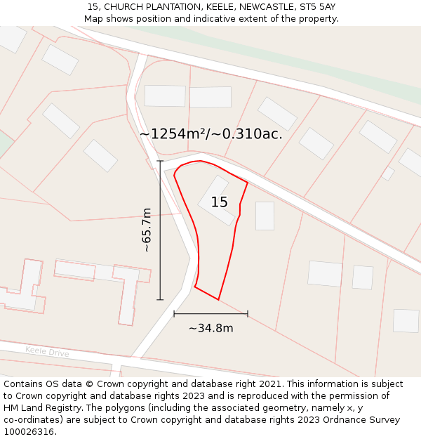 15, CHURCH PLANTATION, KEELE, NEWCASTLE, ST5 5AY: Plot and title map