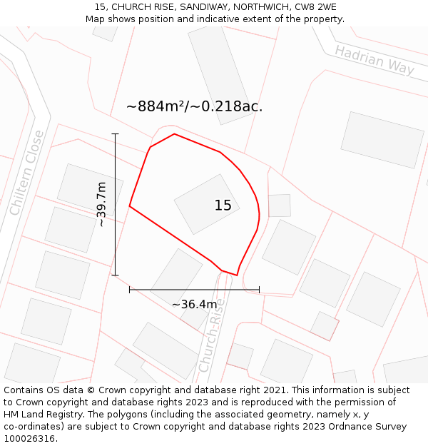 15, CHURCH RISE, SANDIWAY, NORTHWICH, CW8 2WE: Plot and title map