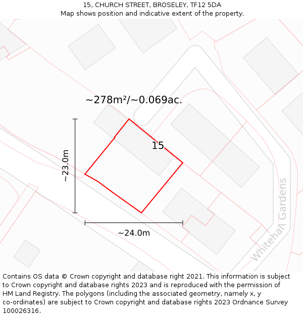 15, CHURCH STREET, BROSELEY, TF12 5DA: Plot and title map