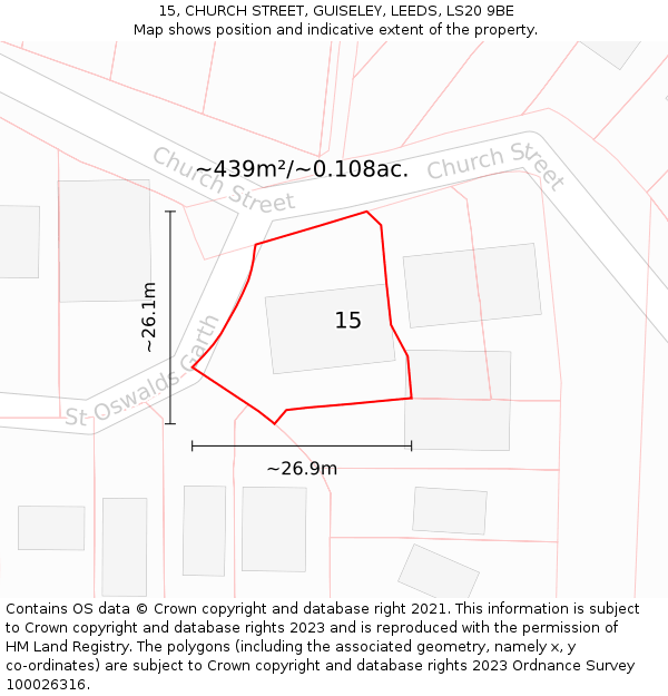 15, CHURCH STREET, GUISELEY, LEEDS, LS20 9BE: Plot and title map