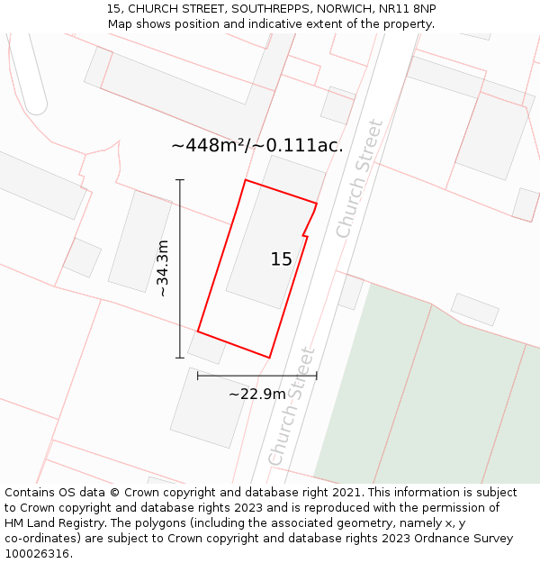 15, CHURCH STREET, SOUTHREPPS, NORWICH, NR11 8NP: Plot and title map