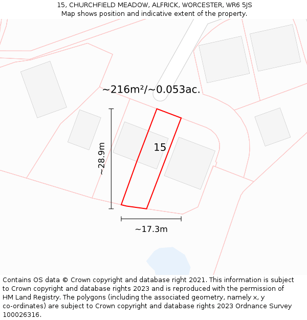 15, CHURCHFIELD MEADOW, ALFRICK, WORCESTER, WR6 5JS: Plot and title map