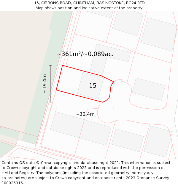 15, CIBBONS ROAD, CHINEHAM, BASINGSTOKE, RG24 8TD: Plot and title map