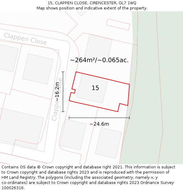 15, CLAPPEN CLOSE, CIRENCESTER, GL7 1WQ: Plot and title map